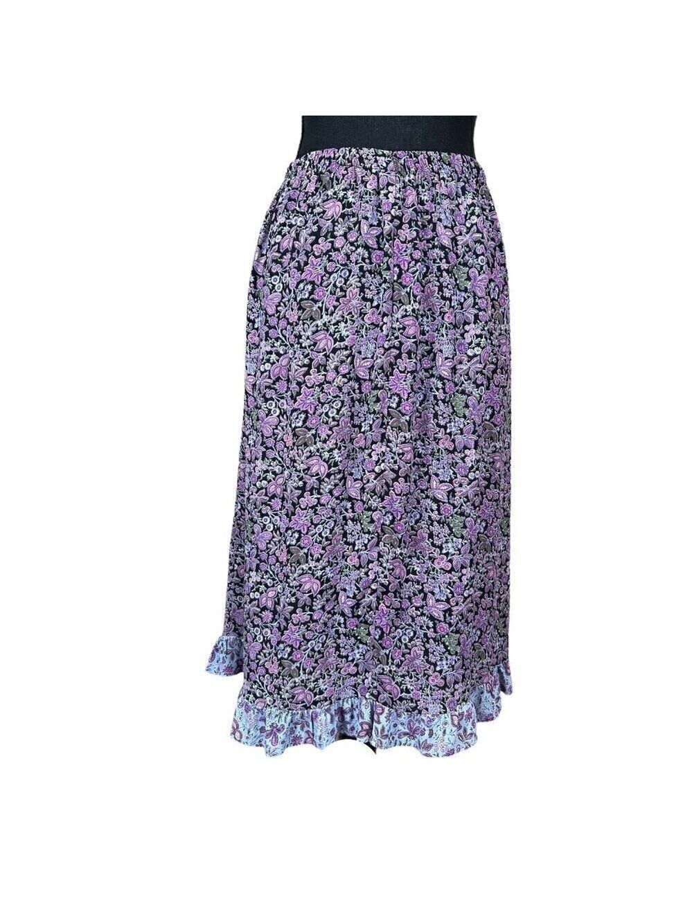 701 Vintage Purple Floral Ruffle Hem Cottagecore Maxi Skirt Size M - Picture 2 of 7
